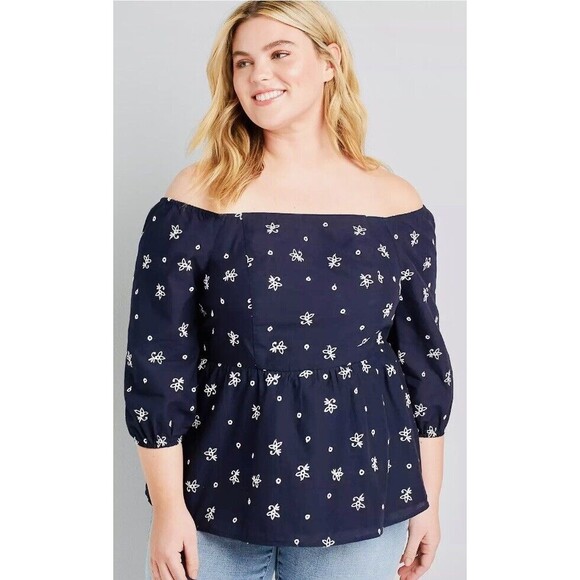 NWT LANE BRYANT Size 16 Eyelet Peplum Babydoll Blouse Boho Feminine Ditzy Floral - Picture 1 of 8